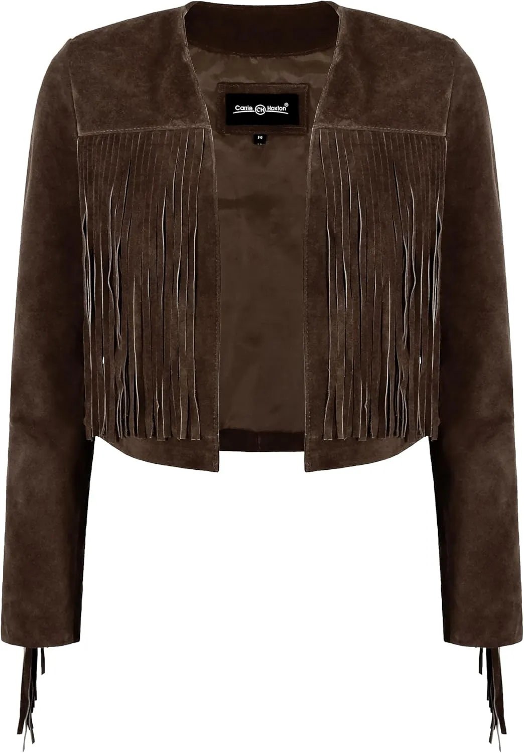 Womens Fringe Western Short Body Vintage 90s Style Cropped Suede Leather Jacket 7912