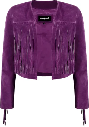 Womens Fringe Western Short Body Vintage 90s Style Cropped Suede Leather Jacket 7912