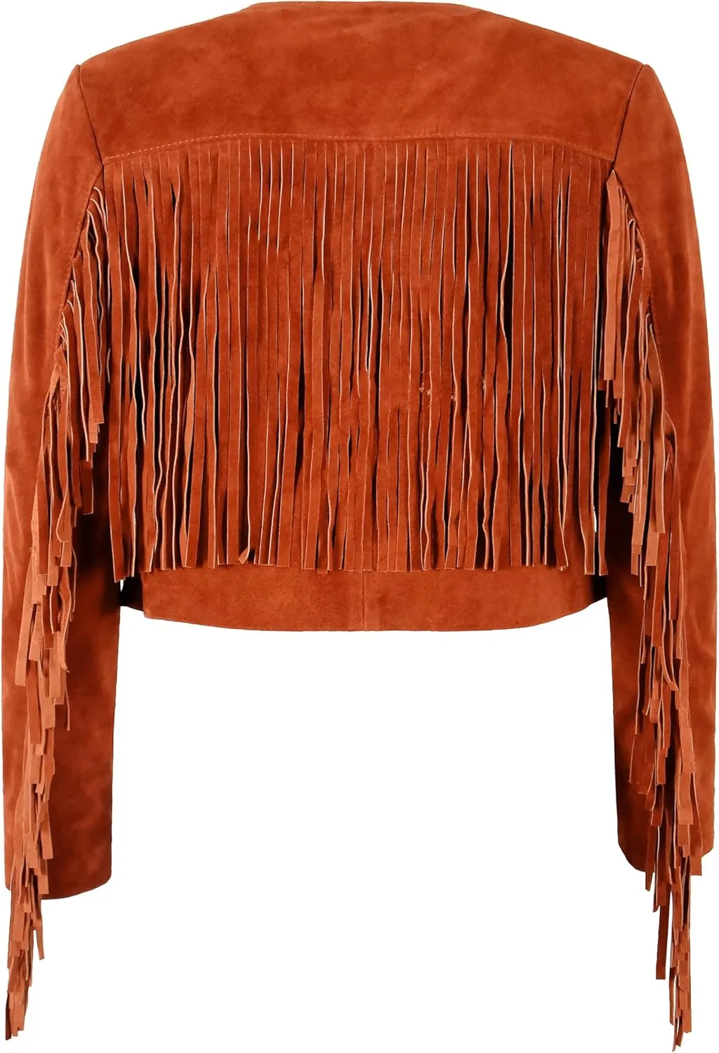 Womens Fringe Western Short Body Vintage 90s Style Cropped Suede Leather Jacket 7912