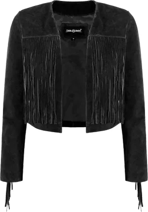 Womens Fringe Western Short Body Vintage 90s Style Cropped Suede Leather Jacket 7912
