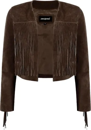 Womens Fringe Western Short Body Vintage 90s Style Cropped Suede Leather Jacket 7912