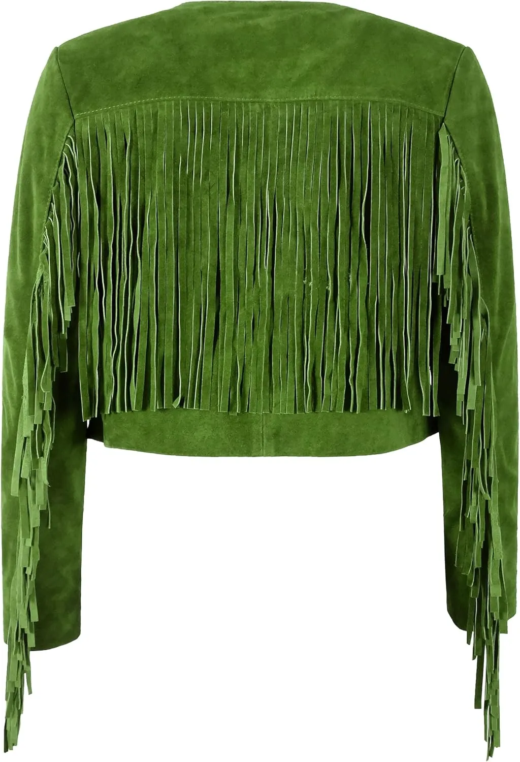 Womens Fringe Western Short Body Vintage 90s Style Cropped Suede Leather Jacket 7912