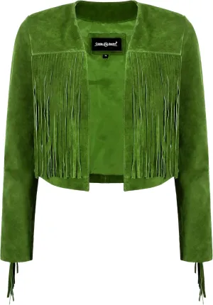 Womens Fringe Western Short Body Vintage 90s Style Cropped Suede Leather Jacket 7912