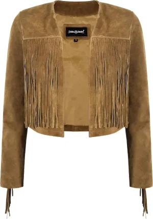 Womens Fringe Western Short Body Vintage 90s Style Cropped Suede Leather Jacket 7912