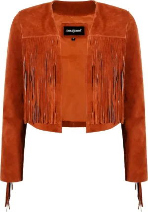 Womens Fringe Western Short Body Vintage 90s Style Cropped Suede Leather Jacket 7912