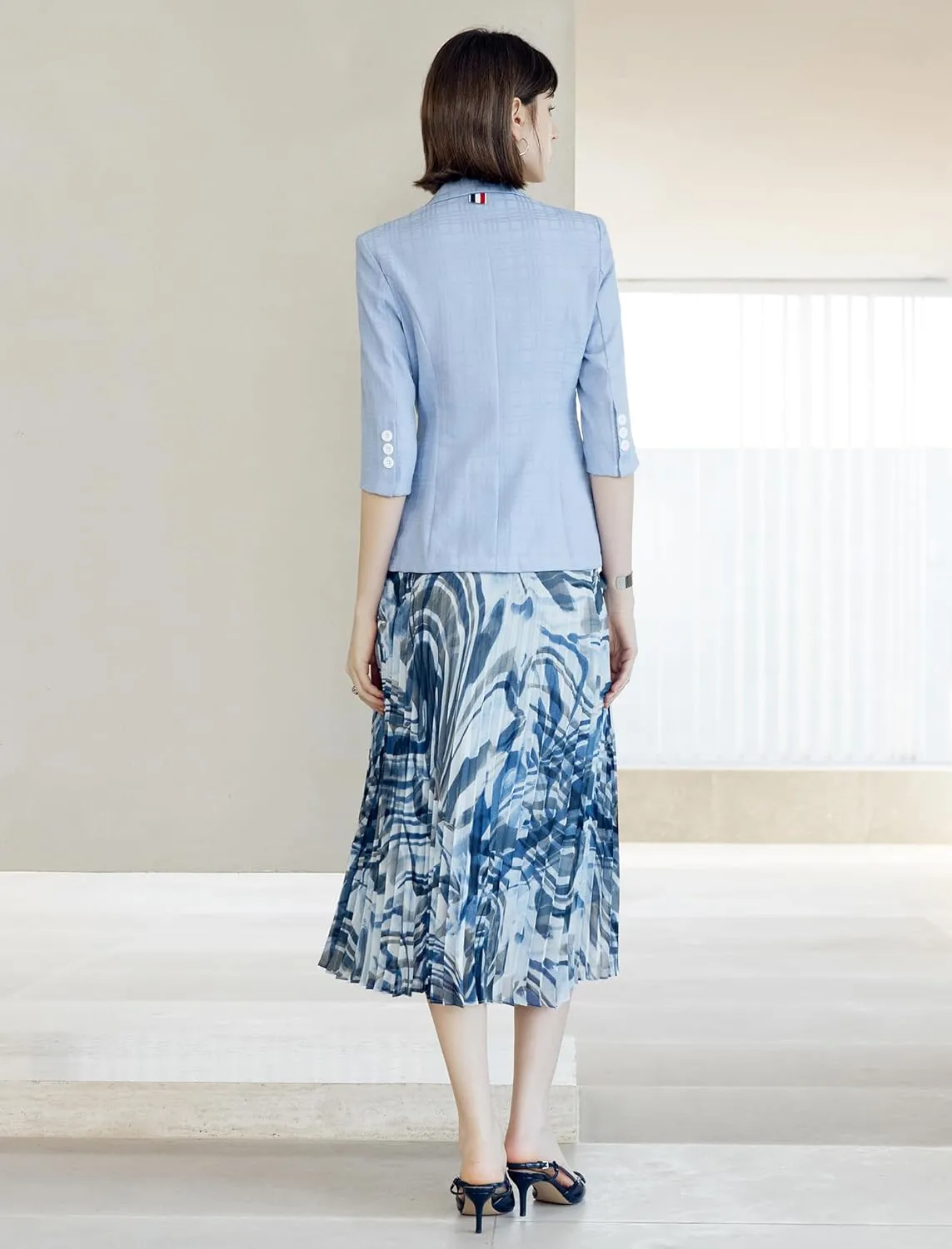 Women's High Waisted Pleated Tie-Dye Print Midi Skirt with Zipper