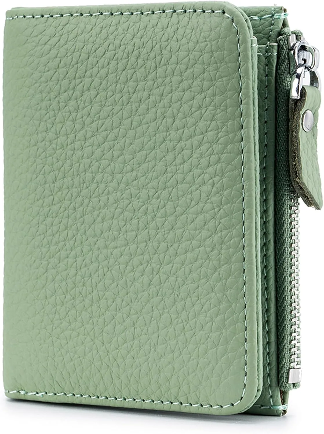 Women's Leather Wallet, RFID Blocking Bifold Wallet for Women, Ladies Soft Fashion Purse with Zipper Coin Pocket (Green)