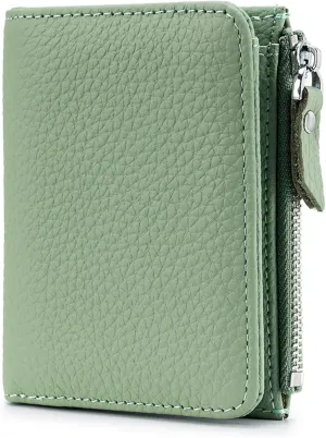 Women's Leather Wallet, RFID Blocking Bifold Wallet for Women, Ladies Soft Fashion Purse with Zipper Coin Pocket (Green)