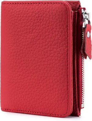 Women's Leather Wallet, RFID Blocking Bifold Wallet for Women, Ladies Soft Fashion Purse with Zipper Coin Pocket (Red)