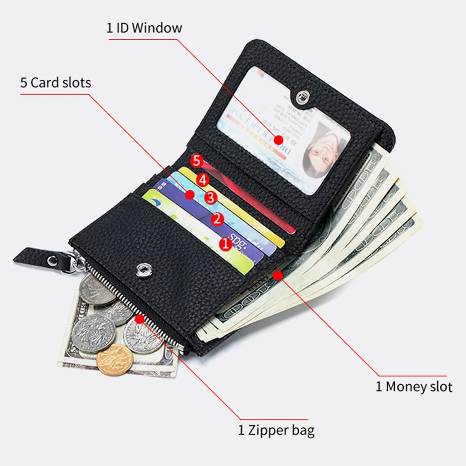 Women's Leather Wallet, RFID Blocking Bifold Wallet for Women, Ladies Soft Fashion Purse with Zipper Coin Pocket (Red)