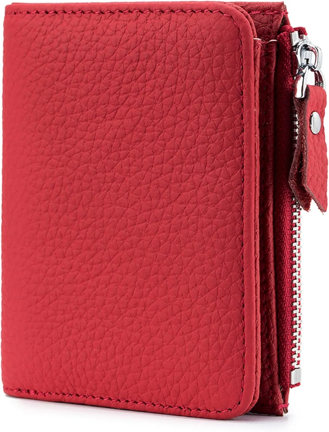Women's Leather Wallet, RFID Blocking Bifold Wallet for Women, Ladies Soft Fashion Purse with Zipper Coin Pocket (Red)