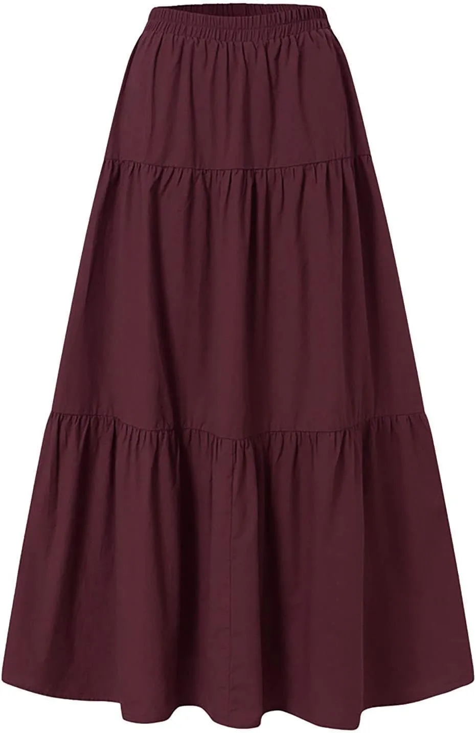 Womens Linen Cotton Maxi Skirt Pleated Elastic High Waist Summer Casual Fashion Elegant Flowy Plus Size Long Skirts