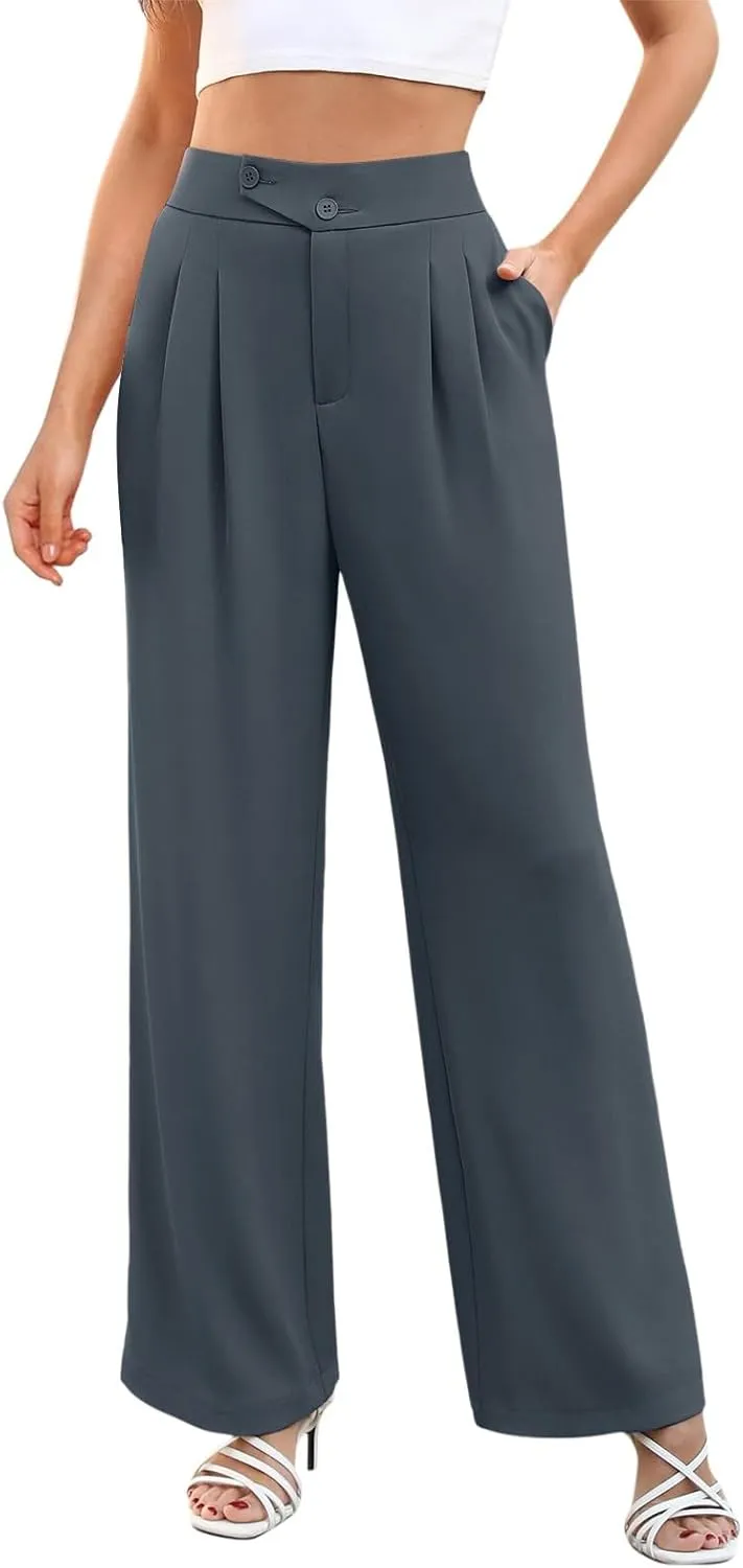 Womens Linen Summer Boho Pant Trousers Elastic Waisted Lounge Pants Plus Size Palazzo Lounge Pants Travel