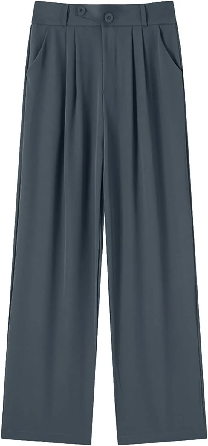 Womens Linen Summer Boho Pant Trousers Elastic Waisted Lounge Pants Plus Size Palazzo Lounge Pants Travel