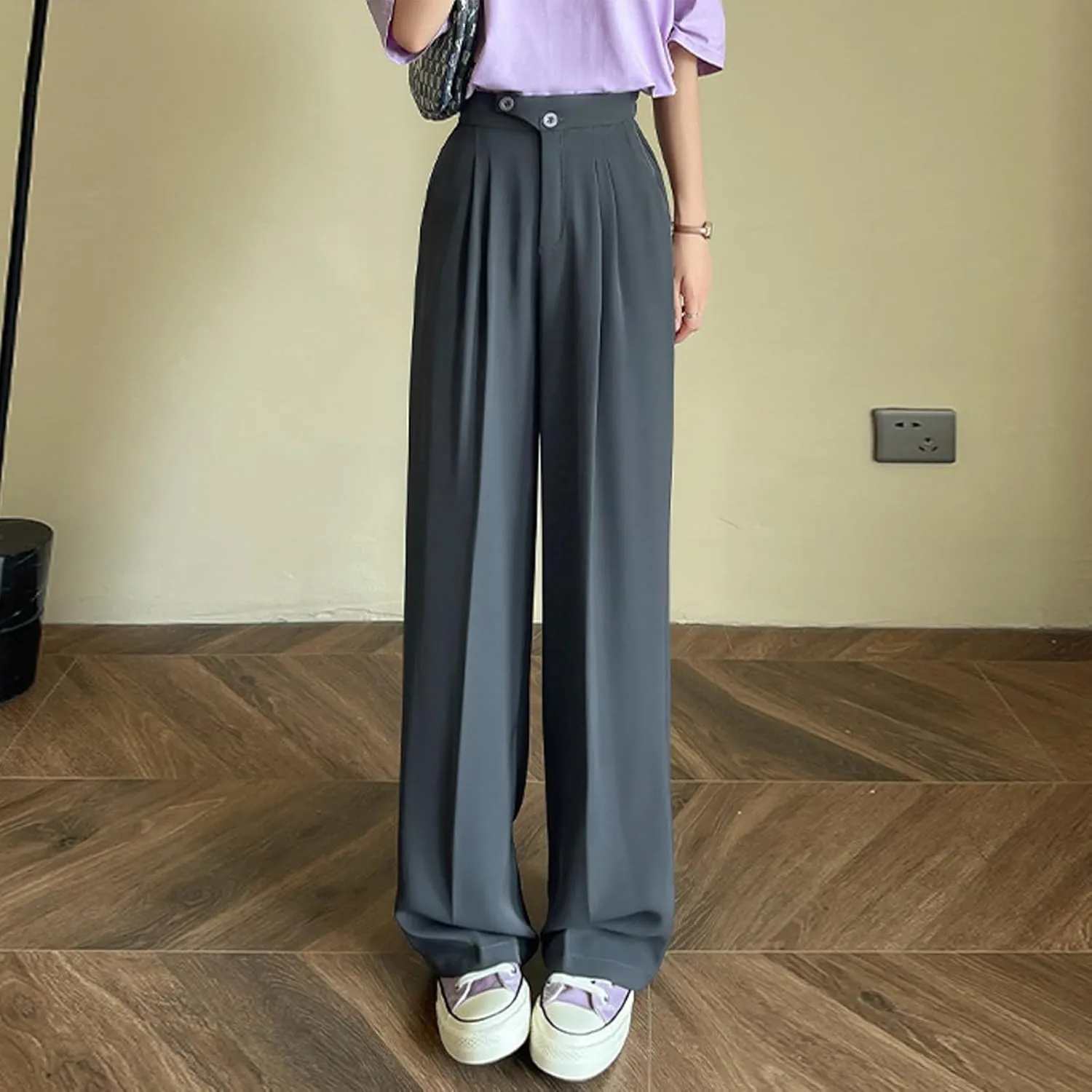 Womens Linen Summer Boho Pant Trousers Elastic Waisted Lounge Pants Plus Size Palazzo Lounge Pants Travel