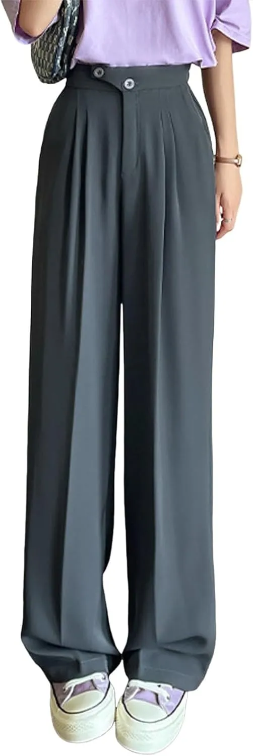 Womens Linen Summer Boho Pant Trousers Elastic Waisted Lounge Pants Plus Size Palazzo Lounge Pants Travel