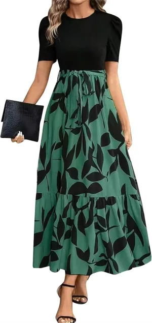 Women's Ruffle Short Sleeve Casual Maxi Dress Summer 2025 Dresses with Pockets Floral Printed Long Flowy Dresses