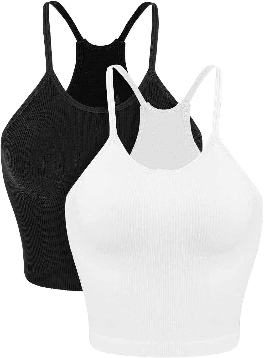 Women's Seamless Rib-Knit Workout Tank Top Crop Tops, Soft Camisole Crop Tank for Women