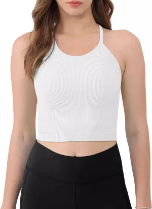 Women's Seamless Rib-Knit Workout Tank Top Crop Tops, Soft Camisole Crop Tank for Women