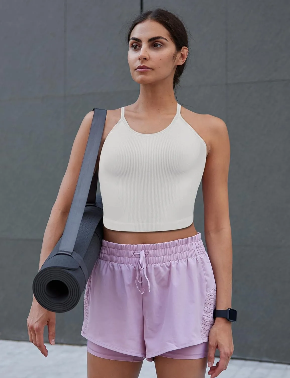 Women's Seamless Rib-Knit Workout Tank Top Crop Tops, Soft Camisole Crop Tank for Women