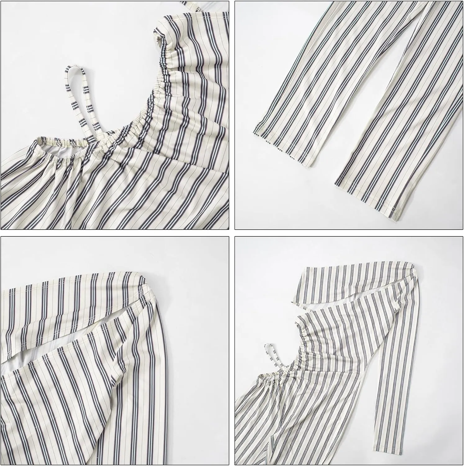 Womens Sexy Cutout One Shoulder Bodycon Jumpsuit Stripe Asymmetric One Piece Jumpsuit Party Clubwear