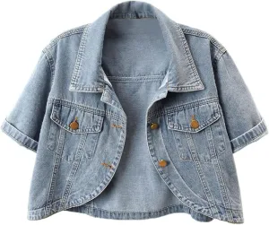 Women's Short Sleeve Denim Shawls Dress Cover Ups Casual Jean Coat