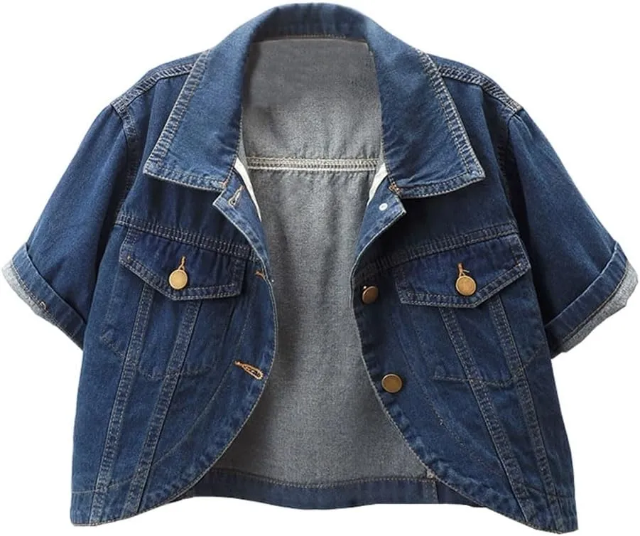 Women's Short Sleeve Denim Shawls Dress Cover Ups Casual Jean Coat