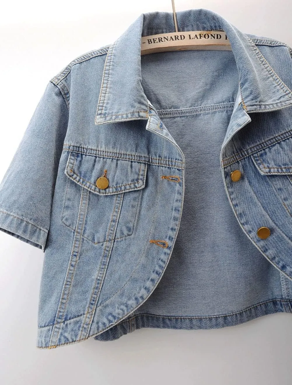 Women's Short Sleeve Denim Shawls Dress Cover Ups Casual Jean Coat