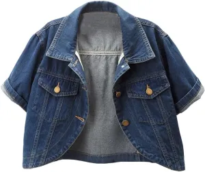 Women's Short Sleeve Denim Shawls Dress Cover Ups Casual Jean Coat