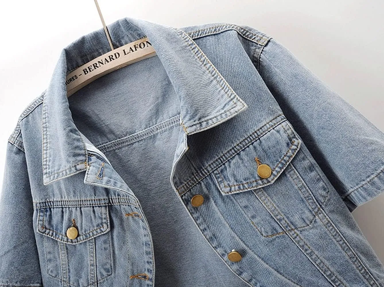 Women's Short Sleeve Denim Shawls Dress Cover Ups Casual Jean Coat
