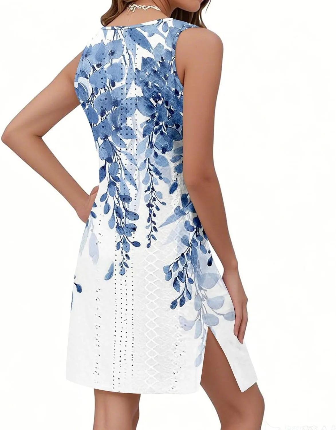 Womens Summer Dresses 2025 Loose Crewneck Sleeveless Tank Dress Casual Eyelet Sundress Swimsuit Coverup with Pockets