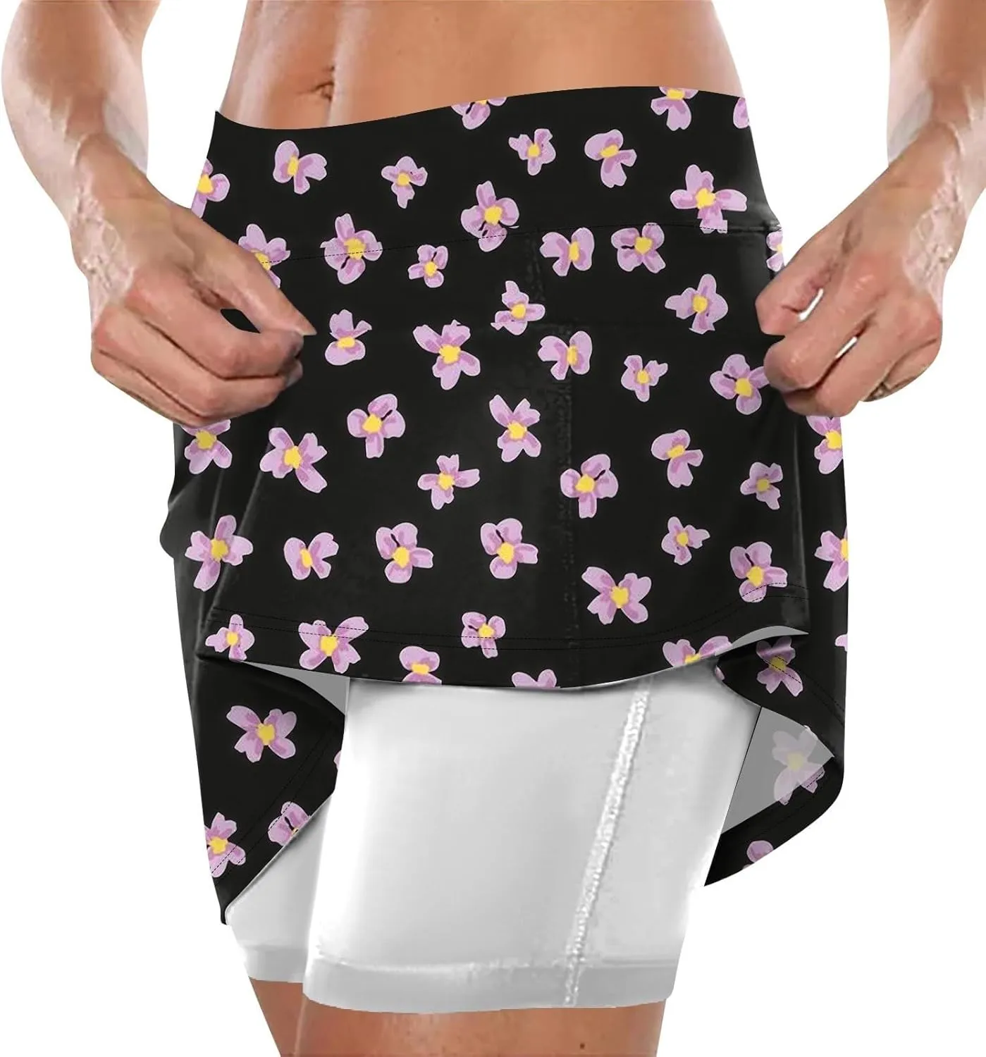 Women's Tennis Golf Skirts Floral Printed High Waist Skorts with Pockets Athletic Sports Running Workout Inner Shorts