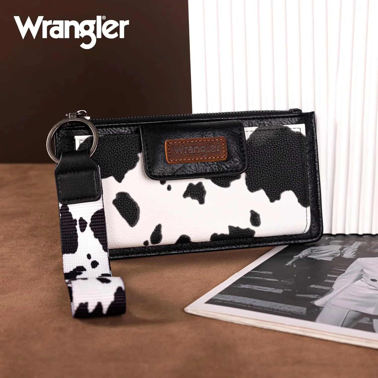 X Wrangler Cow Print Wallet for Women Ladies Female Card Cases & Money Organizers Wristlet with Wallet Large Clutch with Coin Purse Smooth Zipper and Rfid Lining