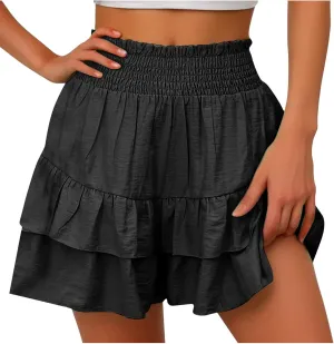 Xiaojmake Tennis Shorts for Women Pleated High Waisted Ruffle Tiered Flowy Short Casual Running Mini Skorts Boho Beach Shorts
