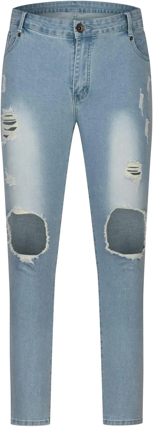 XUNRYAN Teen Boys Mens Jeans Slim Fit Skinny Denim Pants Distressed Ripped Stretch Tapered Jean Junior Pants Streetwear