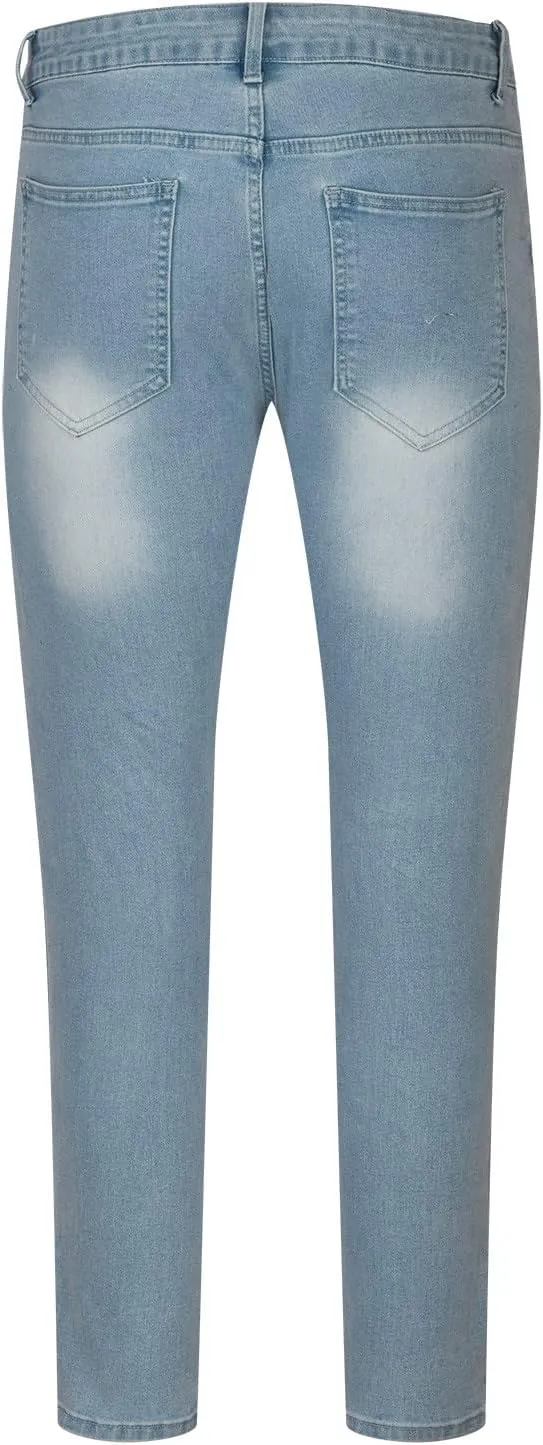 XUNRYAN Teen Boys Mens Jeans Slim Fit Skinny Denim Pants Distressed Ripped Stretch Tapered Jean Junior Pants Streetwear