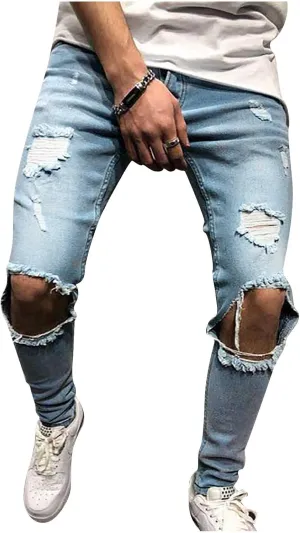XUNRYAN Teen Boys Mens Jeans Slim Fit Skinny Denim Pants Distressed Ripped Stretch Tapered Jean Junior Pants Streetwear
