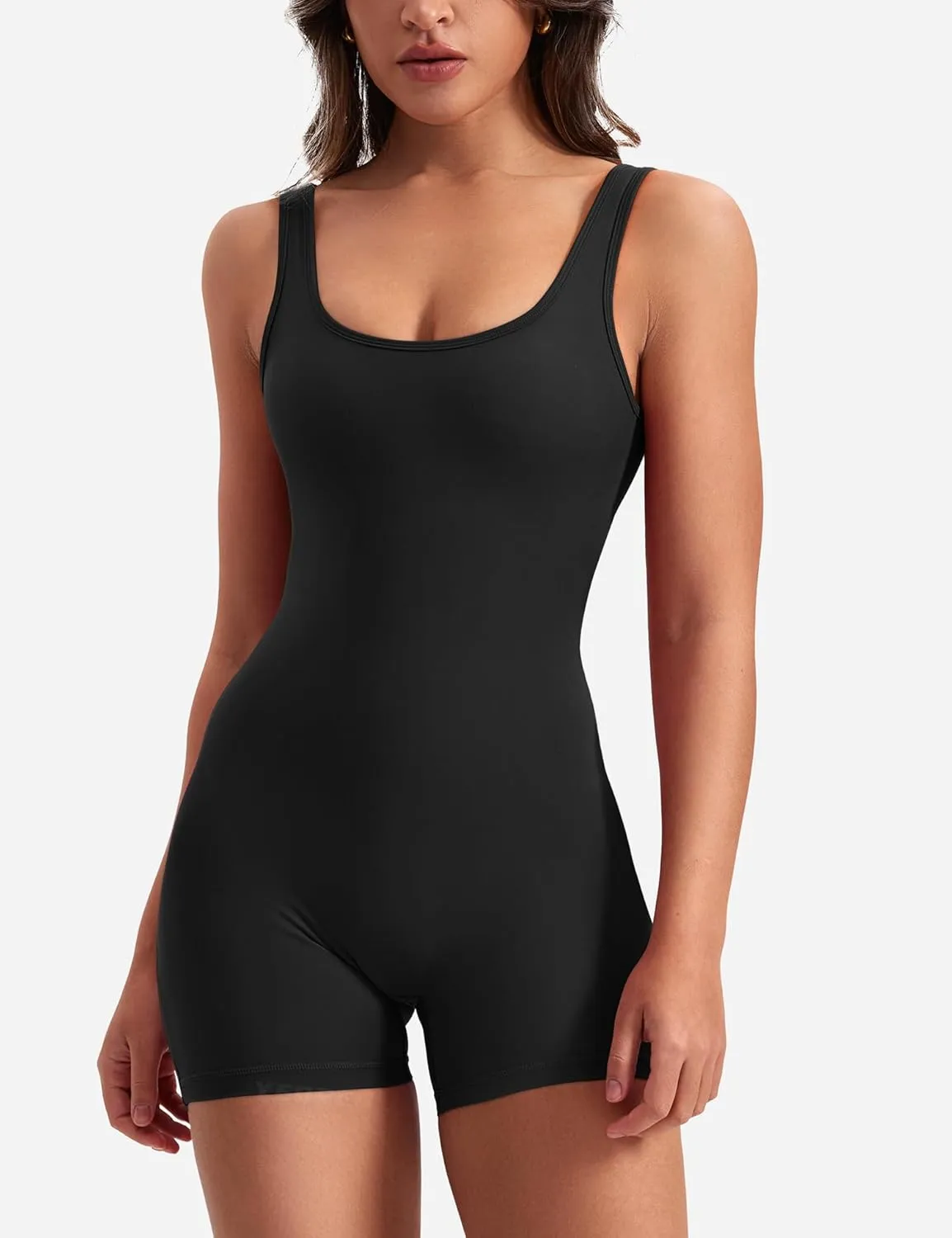 YEOREO One Piece Workout Jumpsuits for Women Backless Tummy Control Sleeveless Jumpsuits Lizvette V Back Scrunch Yoga Romper
