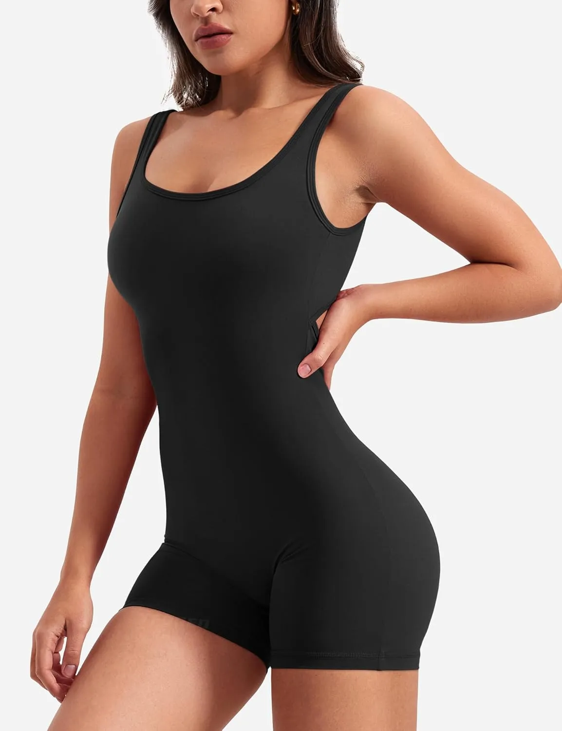 YEOREO One Piece Workout Jumpsuits for Women Backless Tummy Control Sleeveless Jumpsuits Lizvette V Back Scrunch Yoga Romper