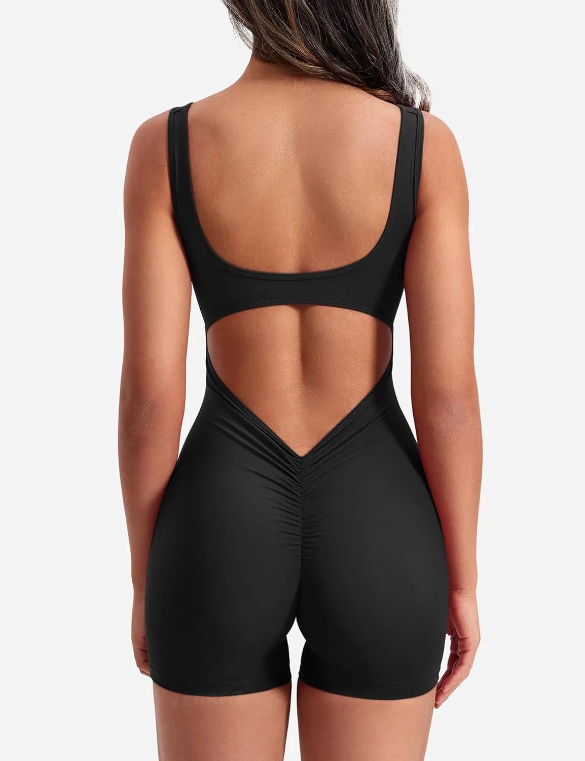 YEOREO One Piece Workout Jumpsuits for Women Backless Tummy Control Sleeveless Jumpsuits Lizvette V Back Scrunch Yoga Romper