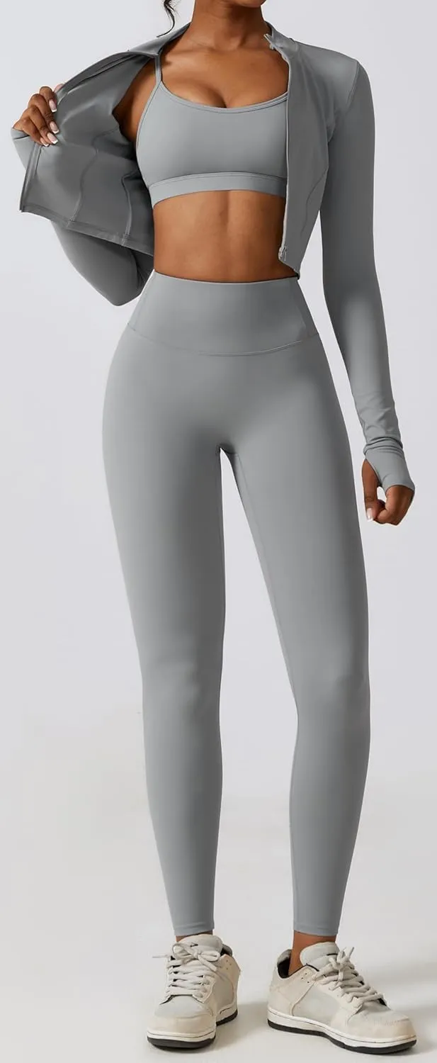 Yknktstc Womens Full Zip Athletic Jacket with Thumbhole Long Sleeve Crop Top Running Workout Yoga Sportswear Shirt