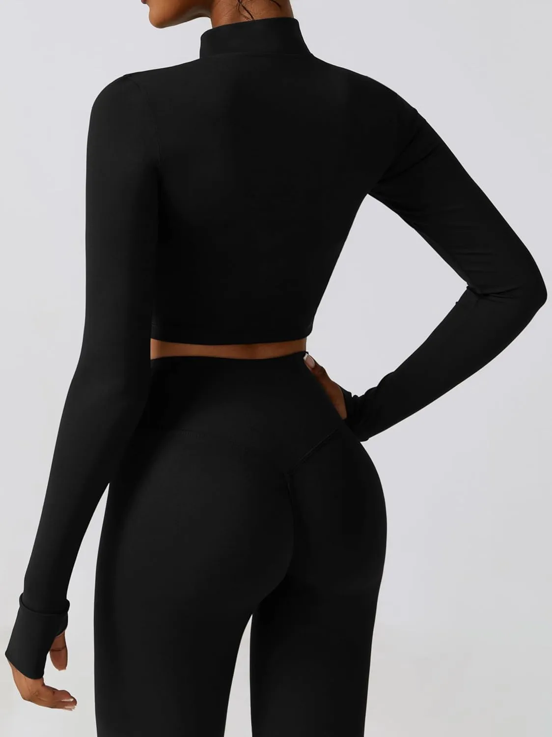 Yknktstc Womens Full Zip Athletic Jacket with Thumbhole Long Sleeve Crop Top Running Workout Yoga Sportswear Shirt