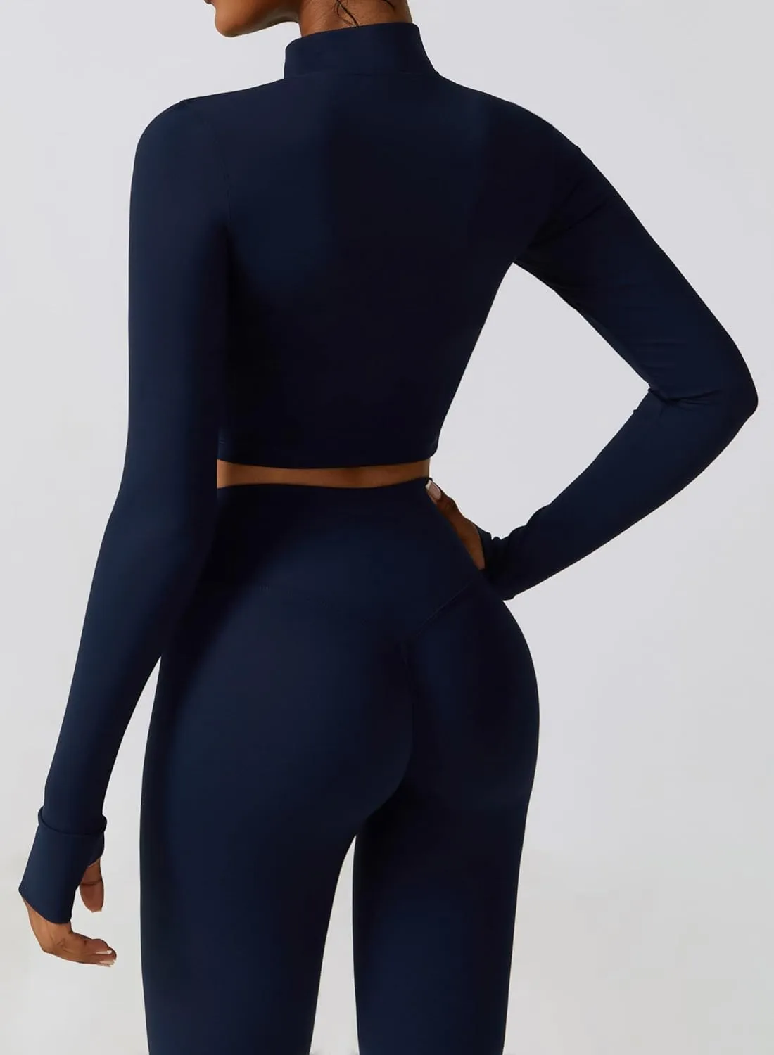 Yknktstc Womens Full Zip Athletic Jacket with Thumbhole Long Sleeve Crop Top Running Workout Yoga Sportswear Shirt