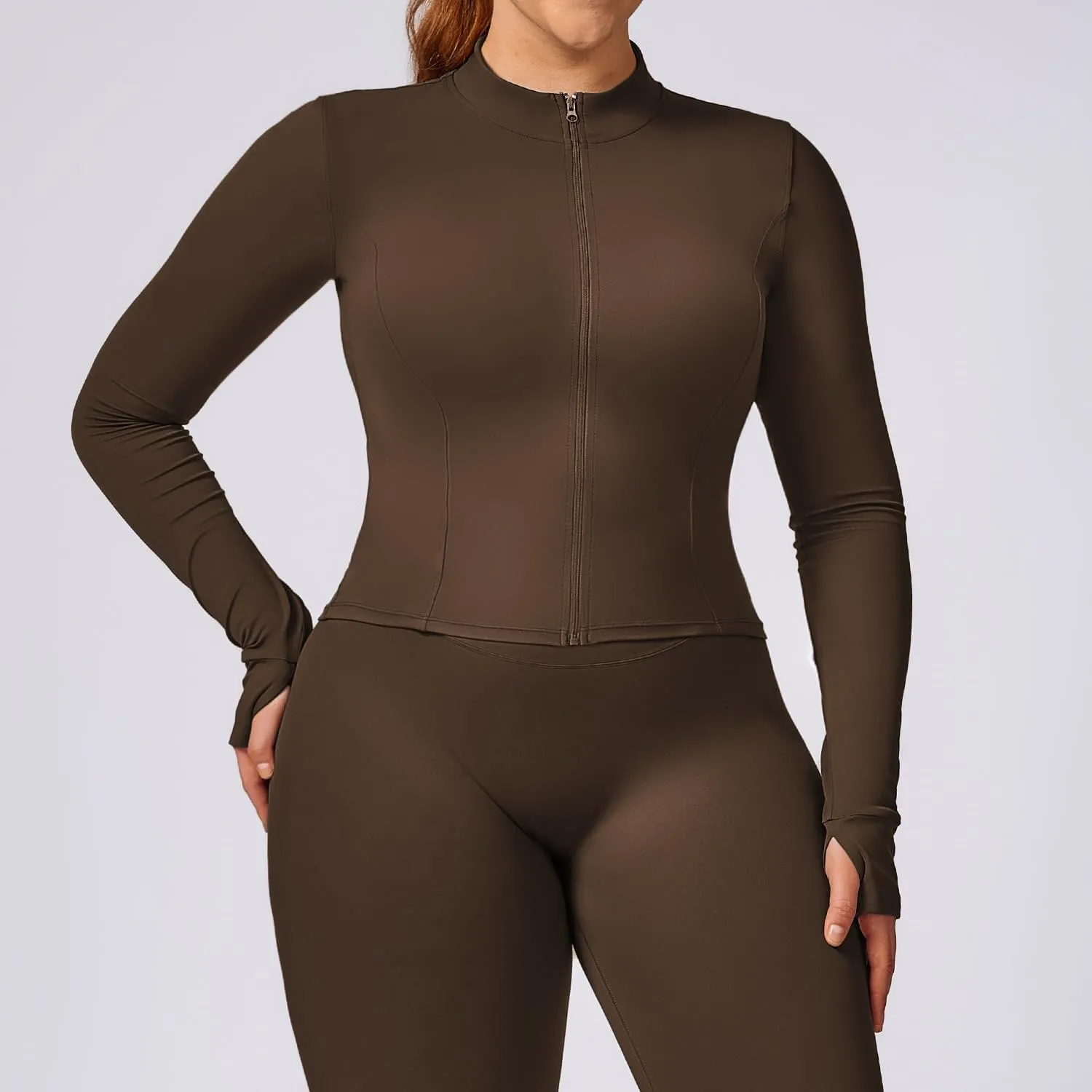 Yknktstc Womens Full Zip Athletic Jacket with Thumbhole Long Sleeve Crop Top Running Workout Yoga Sportswear Shirt