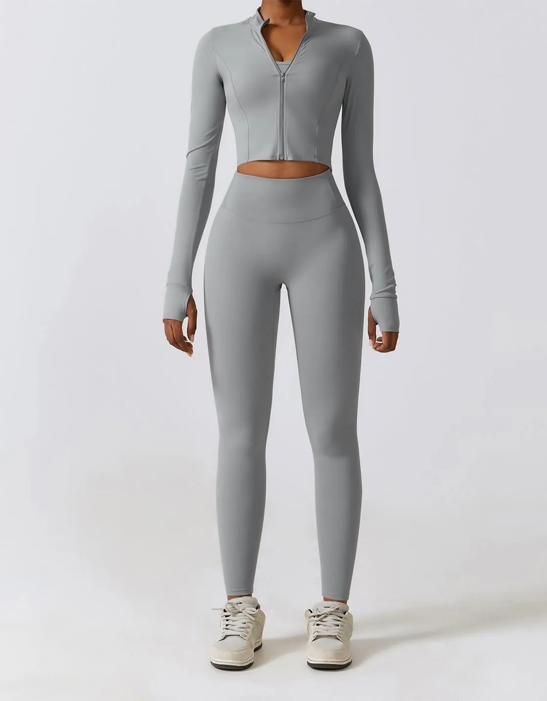 Yknktstc Womens Full Zip Athletic Jacket with Thumbhole Long Sleeve Crop Top Running Workout Yoga Sportswear Shirt