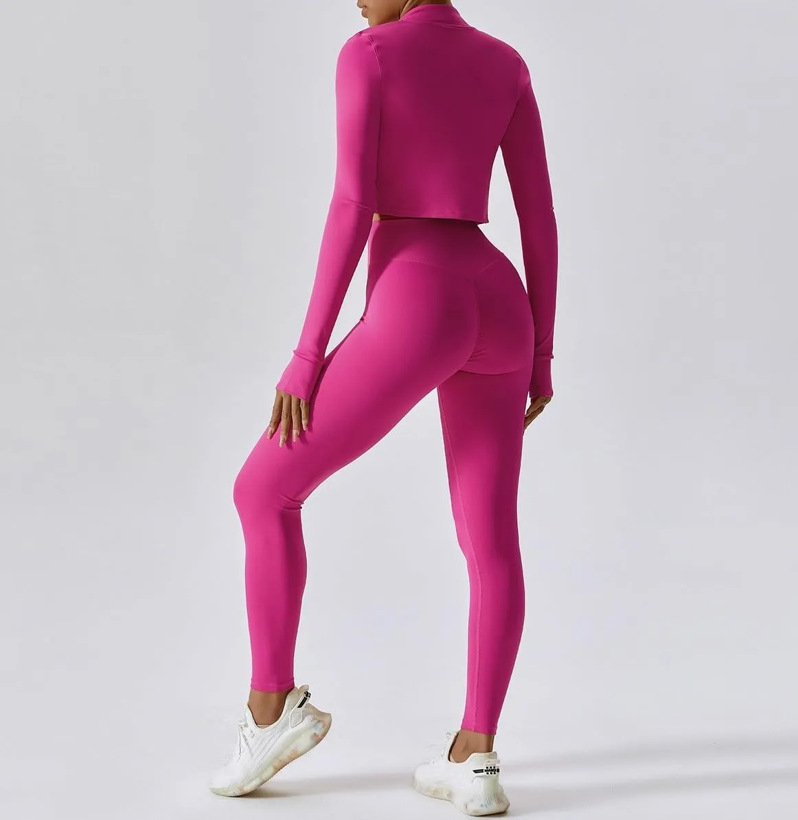 Yknktstc Womens Full Zip Athletic Jacket with Thumbhole Long Sleeve Crop Top Running Workout Yoga Sportswear Shirt