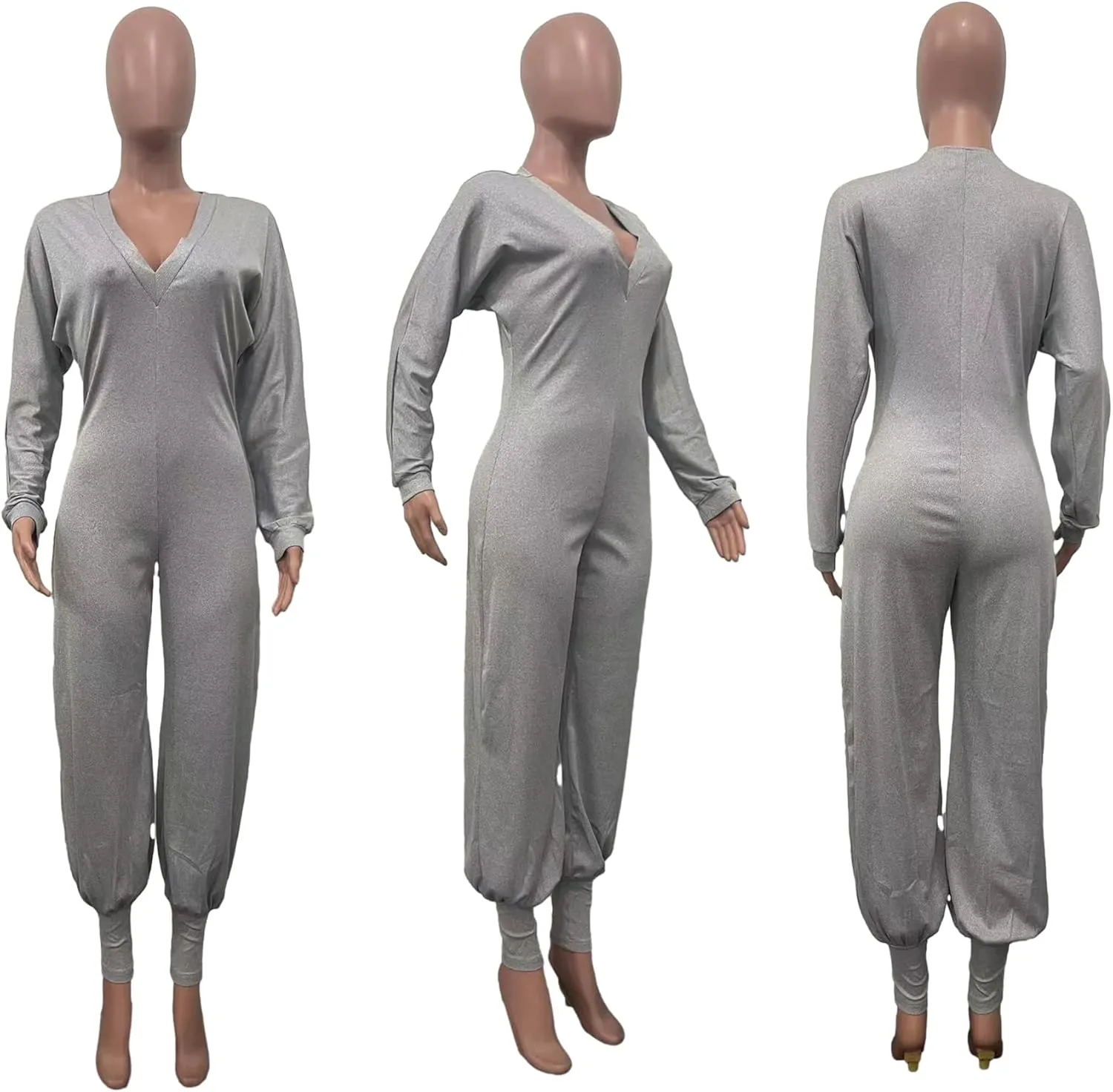 YOOTIKO Women Casual Long Sleeve Jumpsuit Plus Size Sexy V Neck Jogger Pants Lounge One Piece Romper