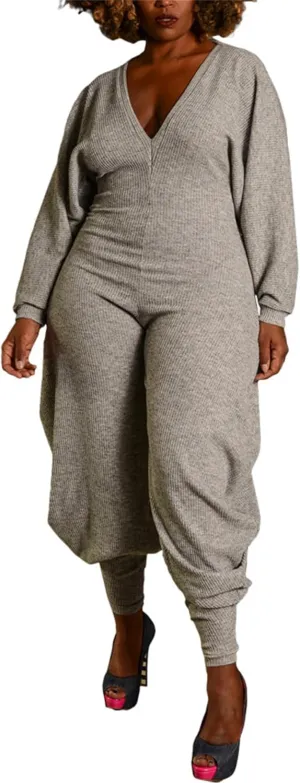 YOOTIKO Women Casual Long Sleeve Jumpsuit Plus Size Sexy V Neck Jogger Pants Lounge One Piece Romper