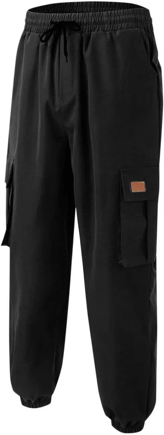 YUHGODO Mens Slim Fit Cargo Pants - Casual Tapered Drawstring Elastic Waist Athletic Joggers Sweatpants with Multi Pockets