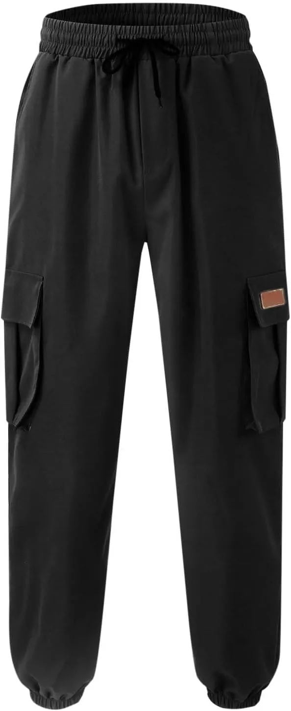 YUHGODO Mens Slim Fit Cargo Pants - Casual Tapered Drawstring Elastic Waist Athletic Joggers Sweatpants with Multi Pockets